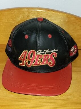 San Francisco 49ers Vintage Leather Snapback Hat - Black & Red